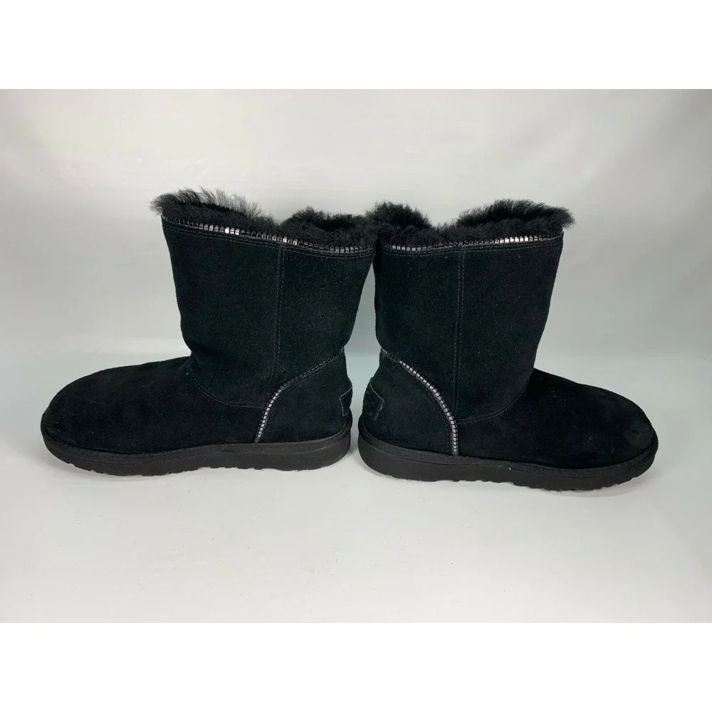 UGG Australia Girls Black Suede FLORENCE 1016992K Short Zipper Warm Boots Size 4